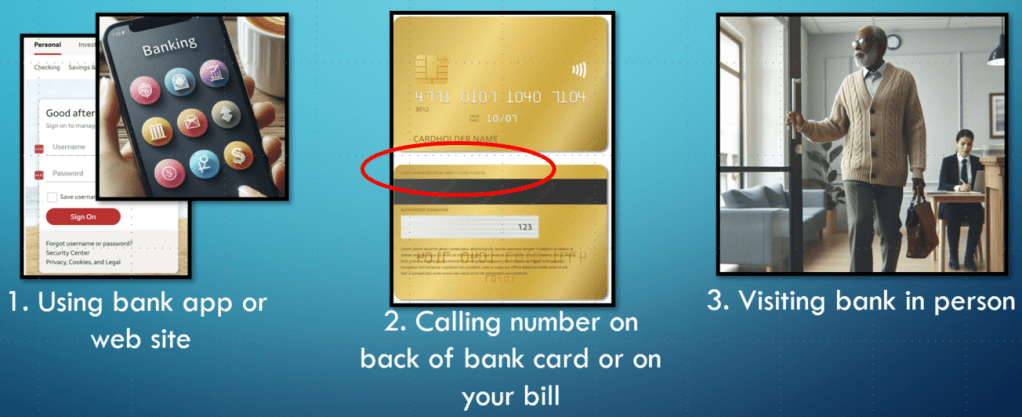 Three ways to contact bank